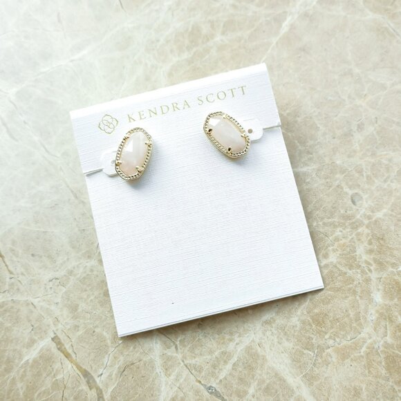 NEW Kendra Scott Gold Rose Quartz Ellie Stud Earrings - Picture 1 of 3